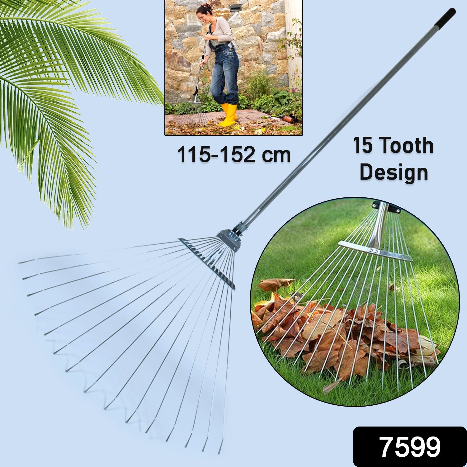 7599 115-152 CM Rake for Gardening, Stainless Steel Telescopic Garden Rake for Quick Clean Up of Lawn and Yard, Adjustable Rake Claws Spacing Garden Broom with Long Handle for Clean Leaves (MOQ :- 2 pc) 7599 115-152 CM Rake for Gardening, Stainless Steel Telescopic Garden Rake for Quick Clean Up of Lawn and Yard, Adjustable Rake Claws Spacing Garden Broom with Long Handle for Clean Leaves (MOQ :- 2 pc)